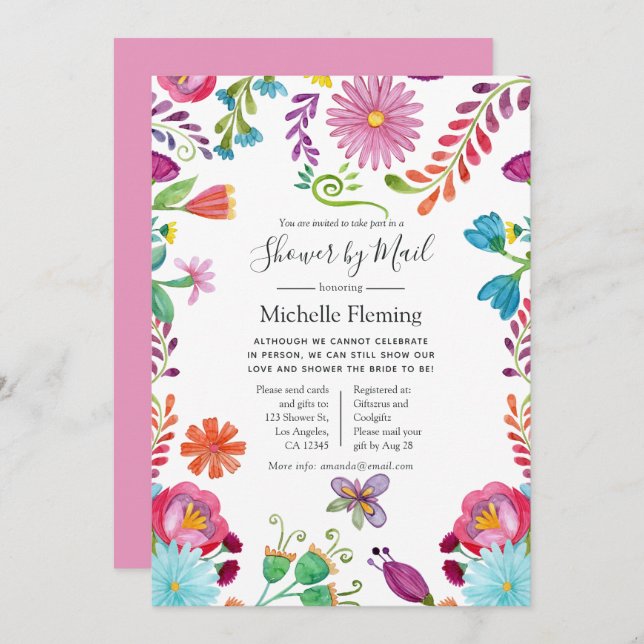 Invitation Fiesta florale Mariée ou Baby shower par la poste (Devant / Derrière)