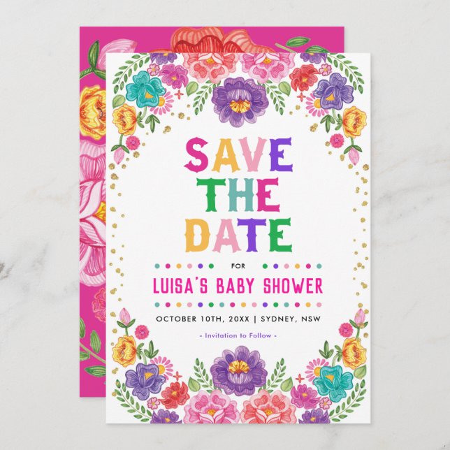 Invitation Fiesta florale mexicaine colorée Enregistrer la da (Devant / Derrière)