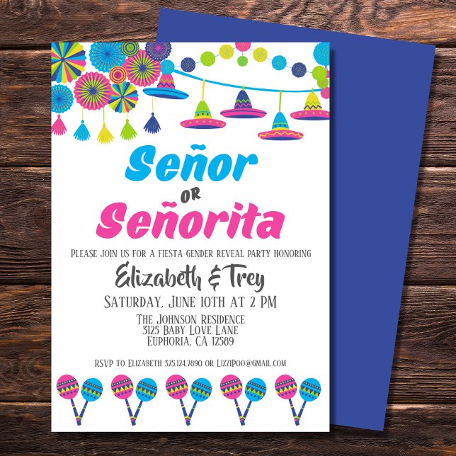 Invitation Fiesta Genre Révéler Señor ou Señorita (A cute invitation for your Fiesta baby gender reveal.)