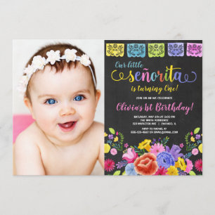 Invitation Fiesta girl anniversaire aquarelle florale photo