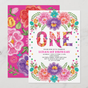 Invitation Fiesta Girl Pretty Pink Purple Floral 1er annivers