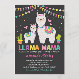 Invitation Fiesta Llama Girl Baby shower / Cactus Alpaca