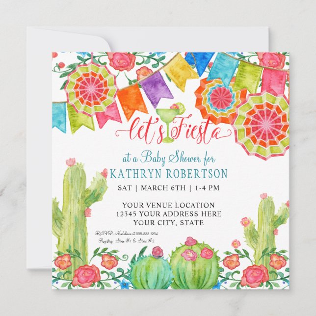Invitation Fiesta Margarita Cactus Baby Boy Douche Bannière A (Devant)