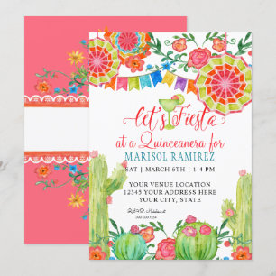 Invitation Fiesta Margarita Cactus Quinceanera 15e anniversai