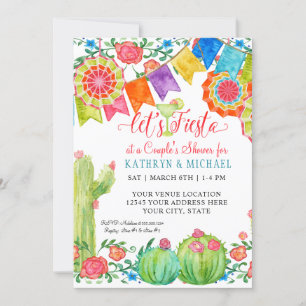 Invitation Fiesta Margarita Floral Cactus Art Couples Douche