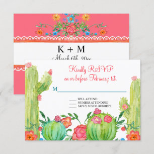 Invitation Fiesta Margarita Floral Cactus Mariage RSVP