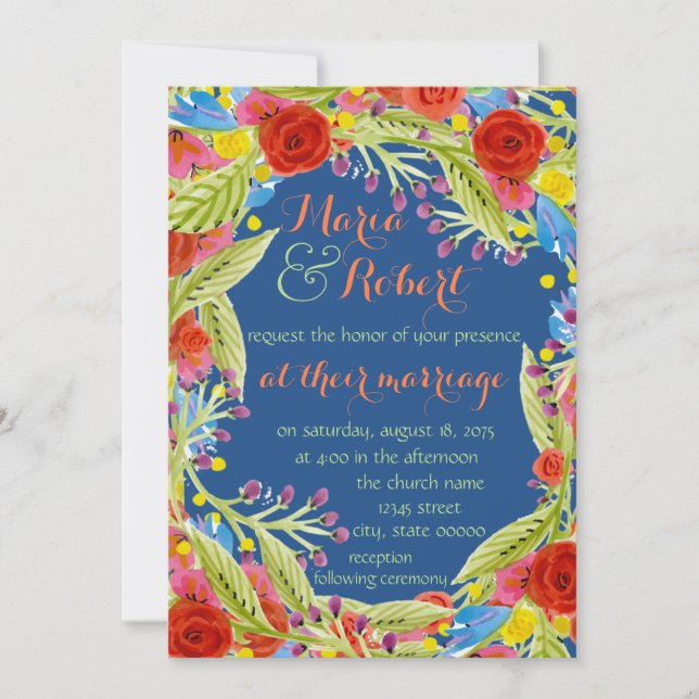Invitation Fiesta Mariage Bleu (Devant)