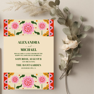 Invitation Fiesta Mariage Floral coloré mexicain