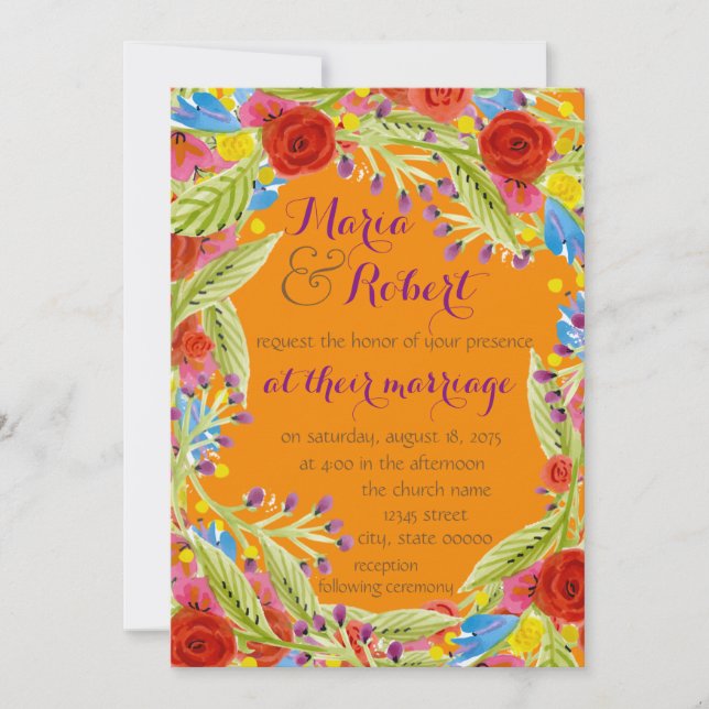 Invitation Fiesta Mariage Tangerine (Devant)