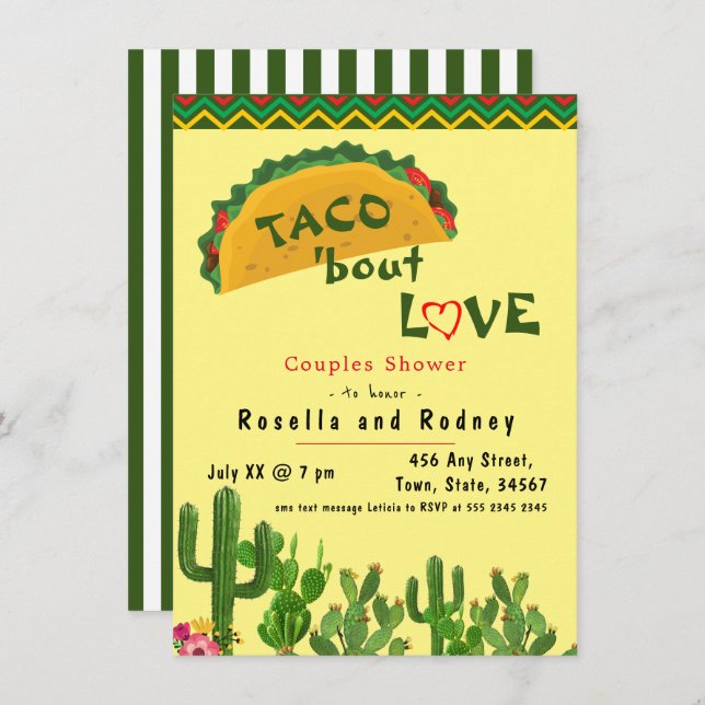 Invitation Fiesta mexicaine 💃 Couples Douche Taco Bout Love (Devant / Derrière)