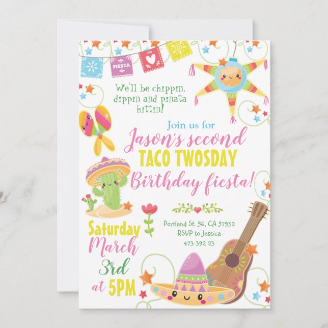Invitation Fiesta Mexicaine Pinata Taco Deux Anniversaire Inv (Devant)