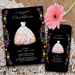 Invitation Fiesta mexicaine Princesse Florale Blanche Quincea