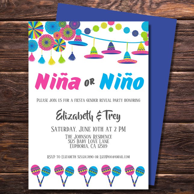 Invitation Fiesta mexicaine : révélation de genre Niña ou Niñ (Have a fiesta to celebrate the gender of your new baby with this cute Mexican inspired invitation)