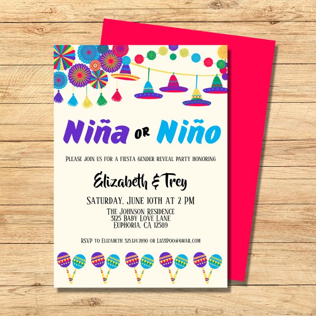 Invitation Fiesta mexicaine : révélation de genre Niña ou Niñ (Celebrate the gender of your new baby with these fun fiesta gender reveal invitations.)