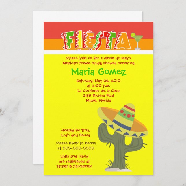 Invitation Fiesta mexicaine Thème 5x7 Fête des mariées Invita (Devant / Derrière)