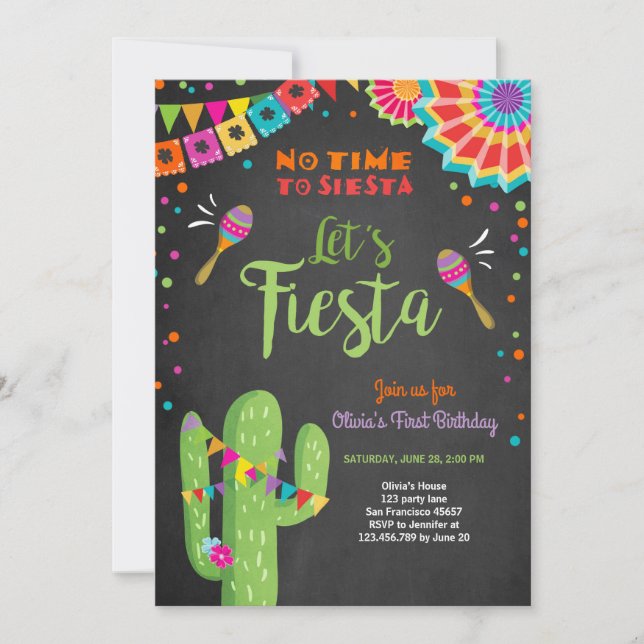 Invitation Fiesta Mexique Anniversaire Cactus (Devant)