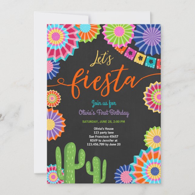 Invitation Fiesta Mexique Anniversaire Cactus (Devant)
