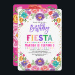 Invitation Fiesta Nacho, Fiesta Florale mexicaine fête d'anni<br><div class="desc">Invitation d'anniversaire Fiesta avec des fleurs d'aquarelle d'inspiration mexicaine et des confettis d'or faux</div>