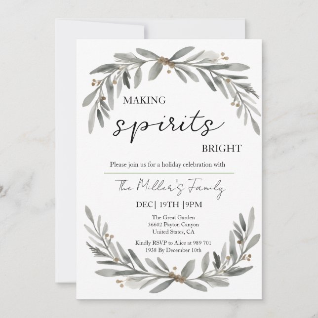 Invitation Fiesta Navidad Soft Pastel Wreath and Leaves (Devant)