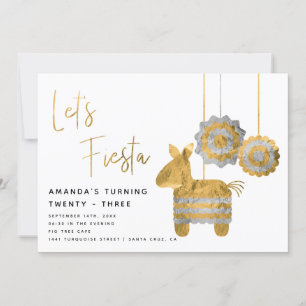 Invitation Fiesta Piñata Faux Gold Foil Adulte Anniversaire