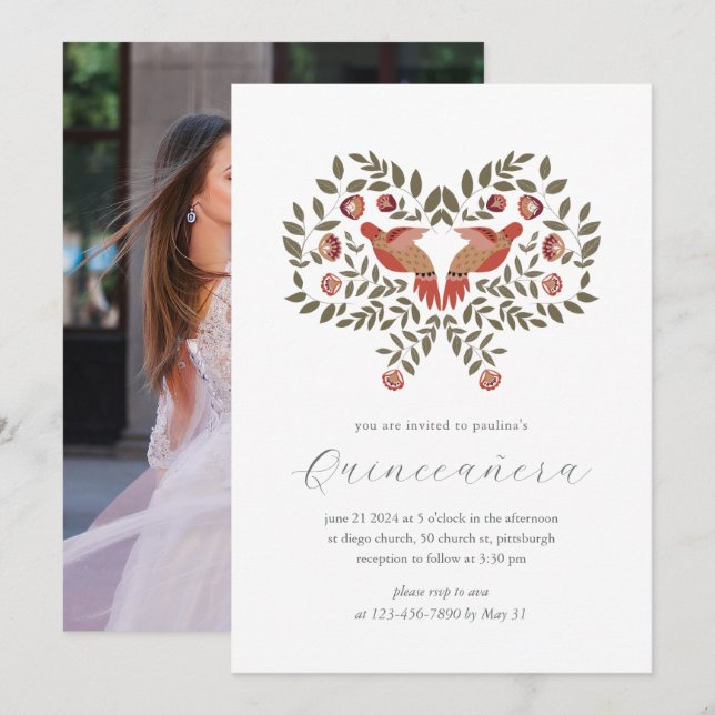 Invitation Fiesta Quinceañera colorée Photo (Devant / Derrière)