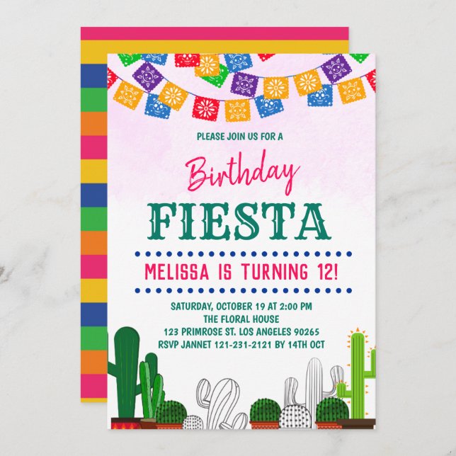 Invitation Fiesta Saint Cactus Mexicaine Cinco de Mayo Annive (Devant / Derrière)