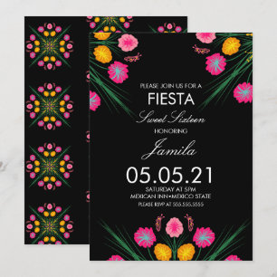 Invitation Fiesta Sweet 16 papillons floraux mexicains dessin