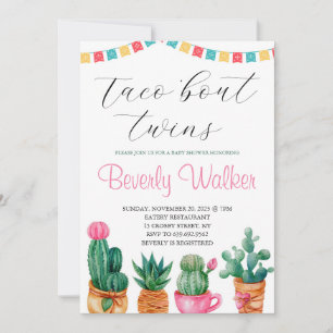 Invitation Fiesta Taco 'Bout Twins Baby shower mexicain Cactu