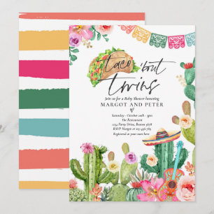 Invitation Fiesta Taco 'Bout Twins Baby shower mexicain Cactu