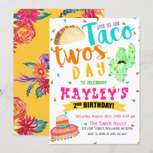 Invitation Fiesta Taco colorée fête de deux jours 2e annivers