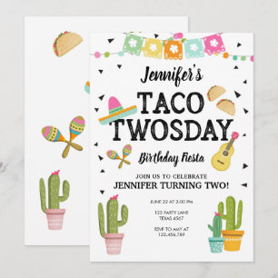 Invitation Fiesta Taco Deux Fois Cactus Fête du 2e Anniversai