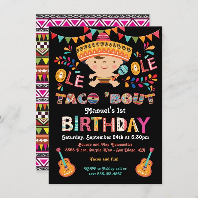 Invitation Fiesta Taco mexicaine à environ 1er anniversaire (Devant / Derrière)