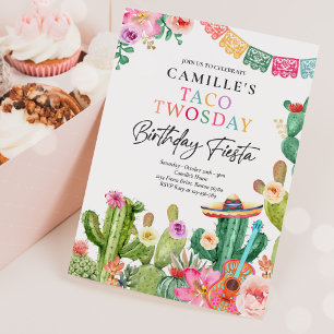 Invitation Fiesta Taco Twosday Watercolor Cactus 2e anniversa