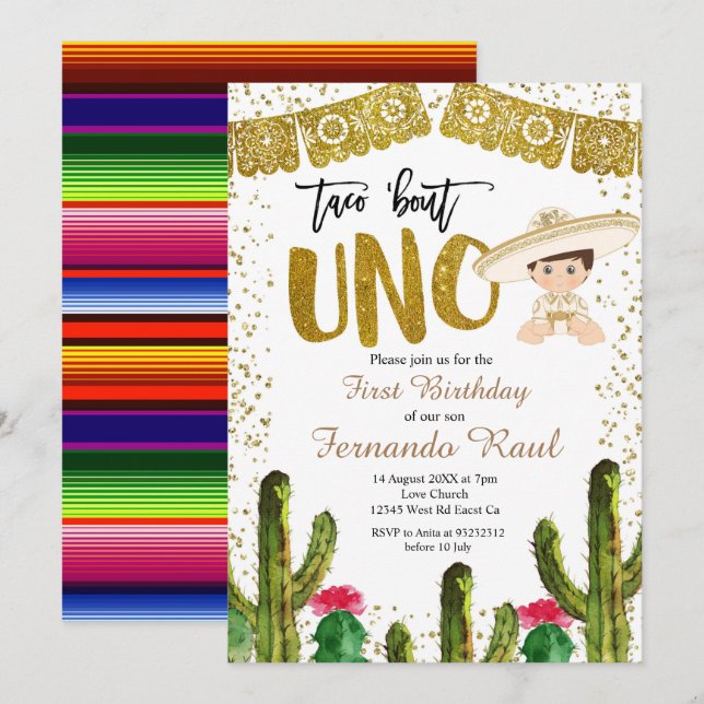 Invitation Fiesta Uno Gold Charro Boy (Devant / Derrière)