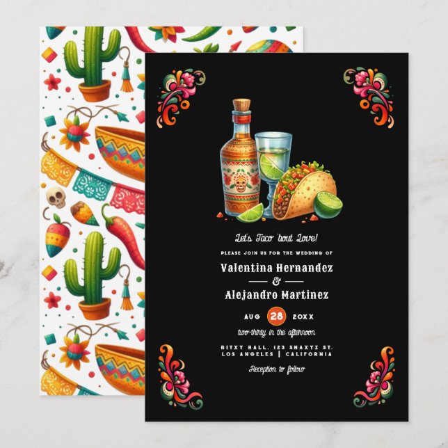 Invitation Fiestons l'Amour : Mariage Vibrant Fiesta (Devant / Derrière)
