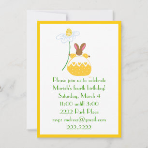 Invitation Fifi Bunny dans l'invitation jaune