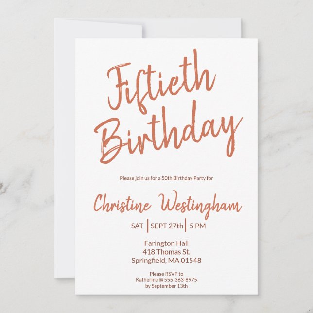 Invitation Fiftieth Birthday Rustic Boho Typography 50th (Devant)