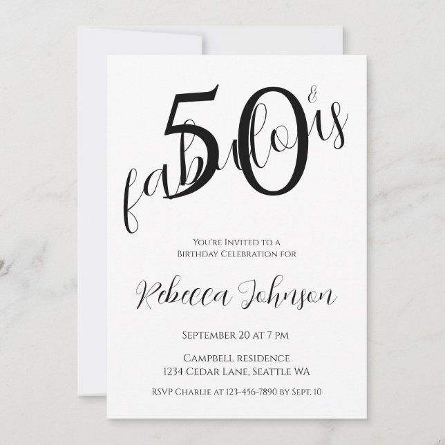 Invitation Fifty and Fabulous 50th Birthday Party (Devant)