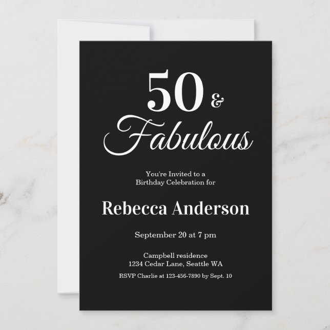 Invitation Fifty and Fabulous 50th Birthday Party (Devant)