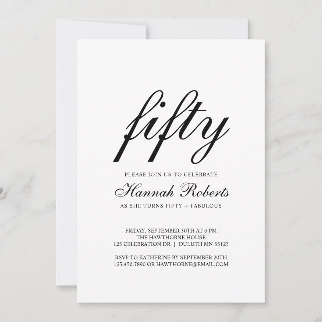 Invitation Fifty and Fabulous Black 50th Birthday Party  (Devant)