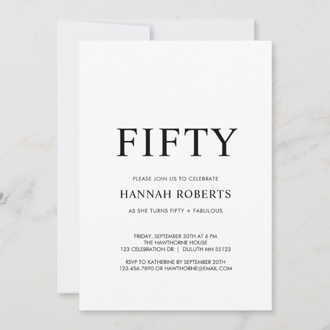 Invitation Fifty and Fabulous Black 50th Birthday Party  (Devant)