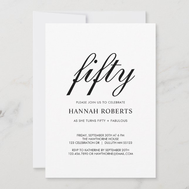 Invitation Fifty and Fabulous Black 50th Birthday Party  (Devant)