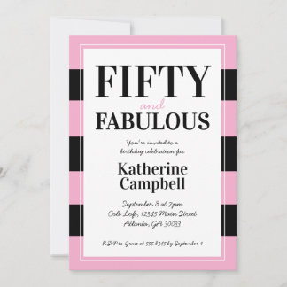 Invitation Fifty and Fabulous Black Pink 50th Birthday Party
