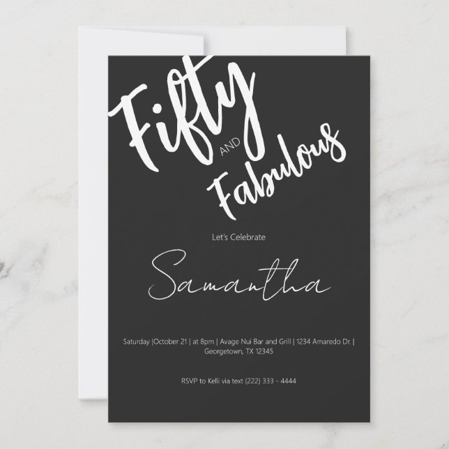 Invitation Fifty and Fabulous Black Script 50th Birthday (Devant)