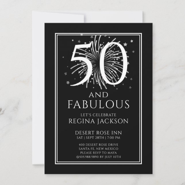 Invitation Fifty and Fabulous Black White 50th Birthday Party (Devant)