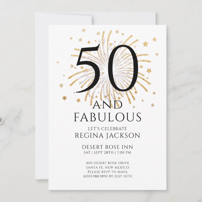 Invitation Fifty and Fabulous Black White 50th Birthday Party (Devant)