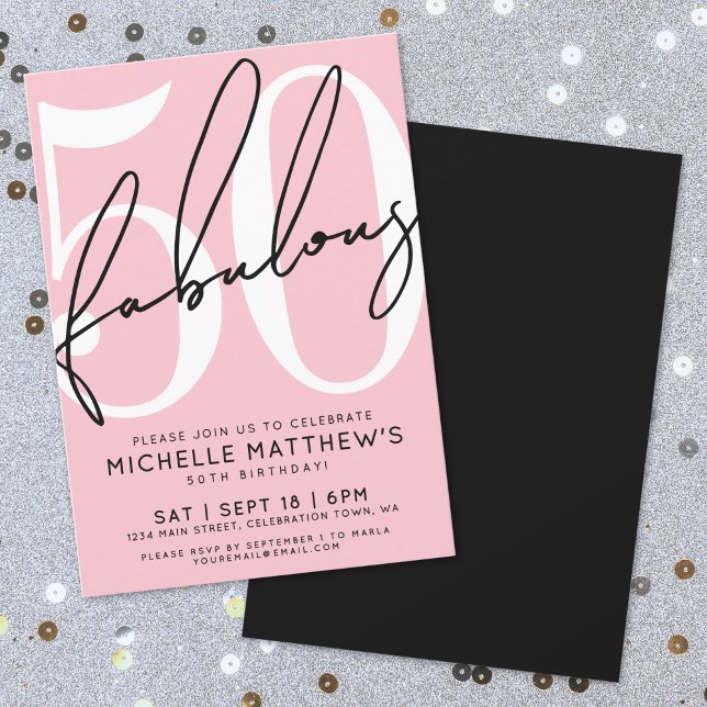 Invitation Fifty And Fabulous Blush Pink 50th Birthday (Fifty And Fabulous Blush Pink 50th Birthday Invitation)