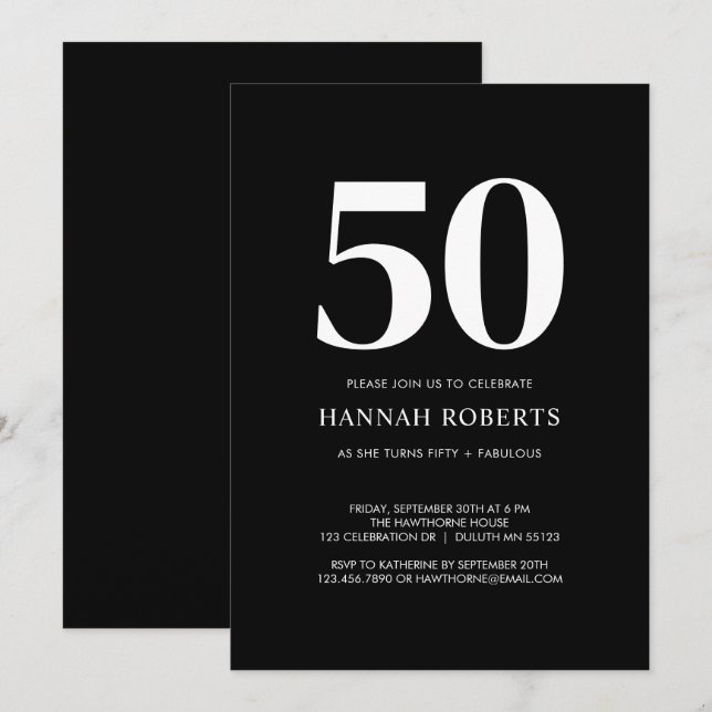 Invitation Fifty and Fabulous Blush Pink 50th Birthday Party (Devant / Derrière)
