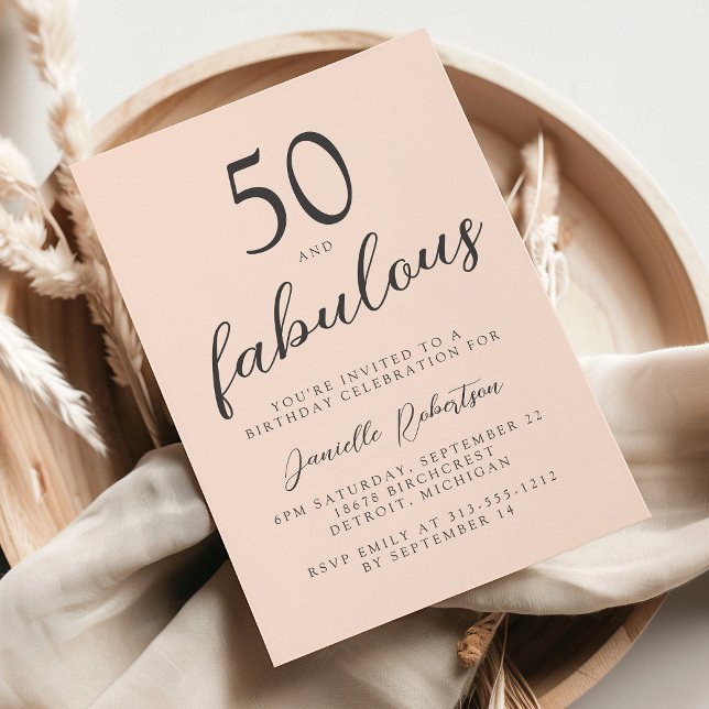 Invitation Fifty and Fabulous Blush Pink 50th Birthday Party (Créateur téléchargé)