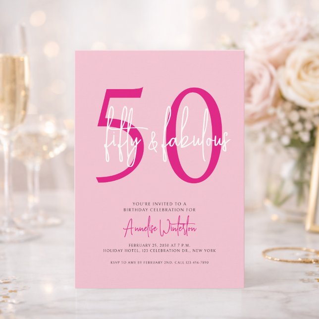 Invitation Fifty and Fabulous Blush Pink 50th Birthday Party  (Créateur téléchargé)